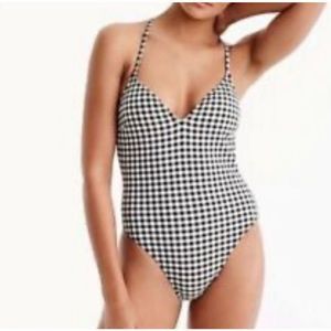 J Crew Women's gingham black/white one piece swimsuit with lace-up back.  Sz 4